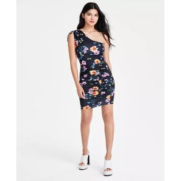 118$ GUESS Midnight Floral One Shoulder Bodycon Mini Dress Size 8 Multicolor - Picture 1 of 4